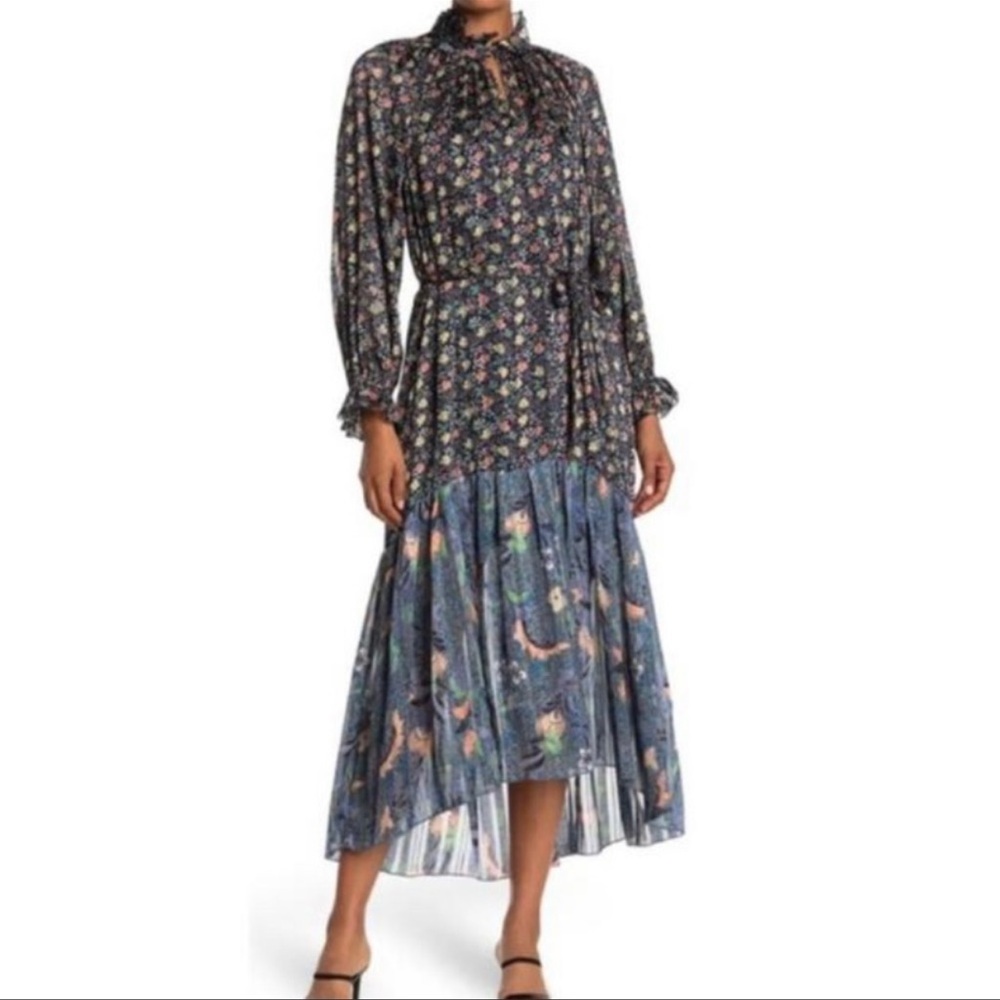 NWT Code x Mode Floral Mixed Print Boho Midi Dress XS Long Sleeve